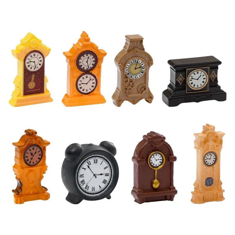 horloges décoratives vintage résine ornées motifs floraux couleurs orange marron noire jaune aiguilles montre
