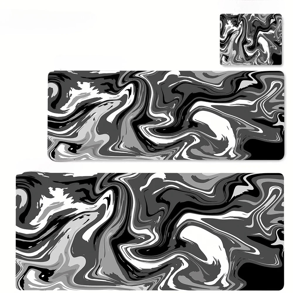 grand tapis gamer cuir noir blanc motif marbré moderne abstrait