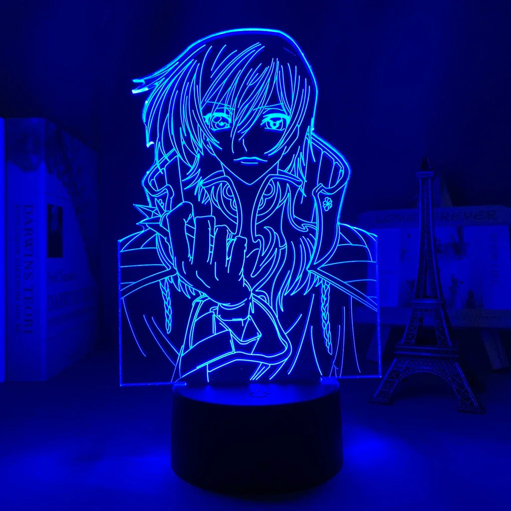veilleuse led nuit animes personnages violet bleu rouge jaune contour lumineux base solide télécommande