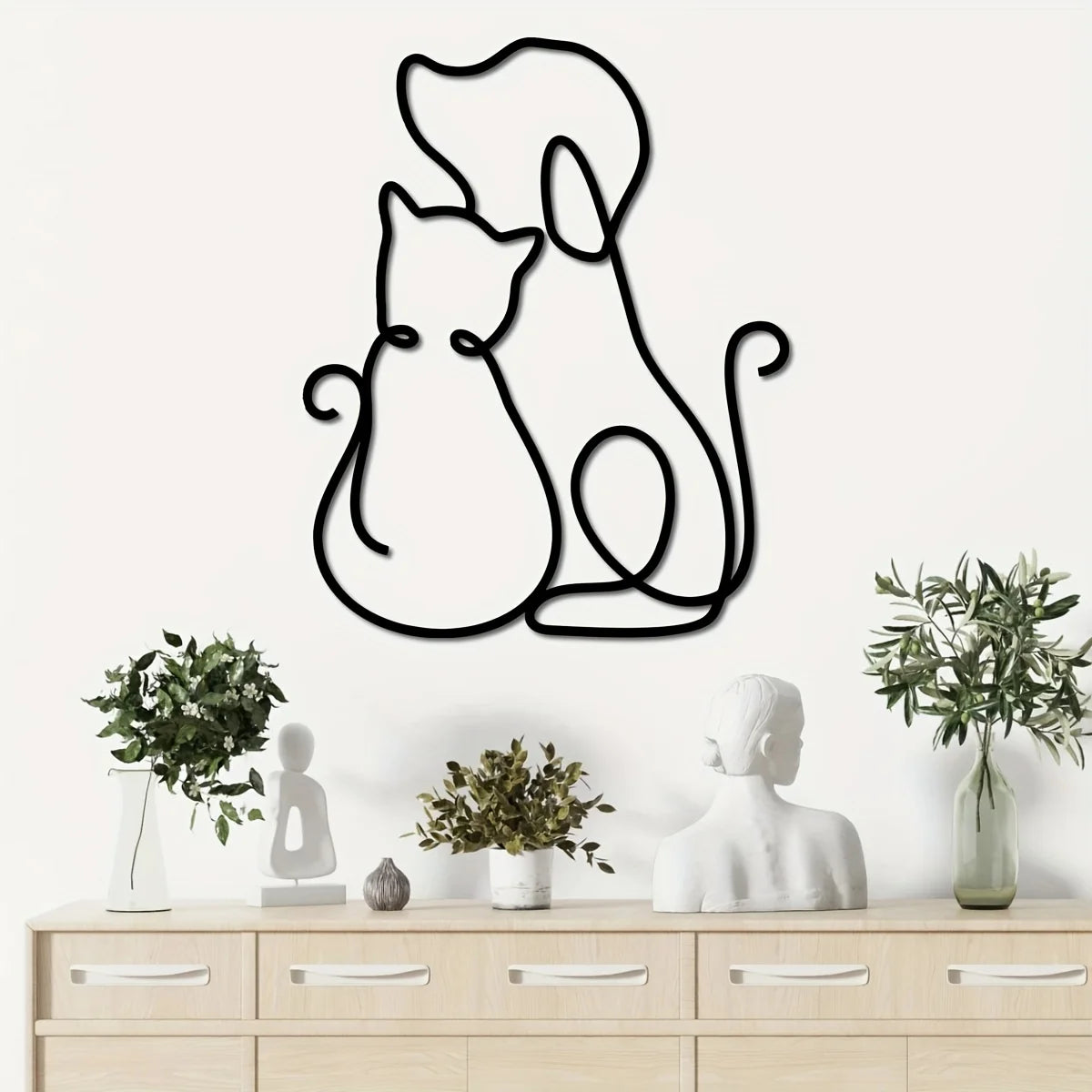 sculpture murale moderne deux chats noirs silhouette simple métal minimaliste