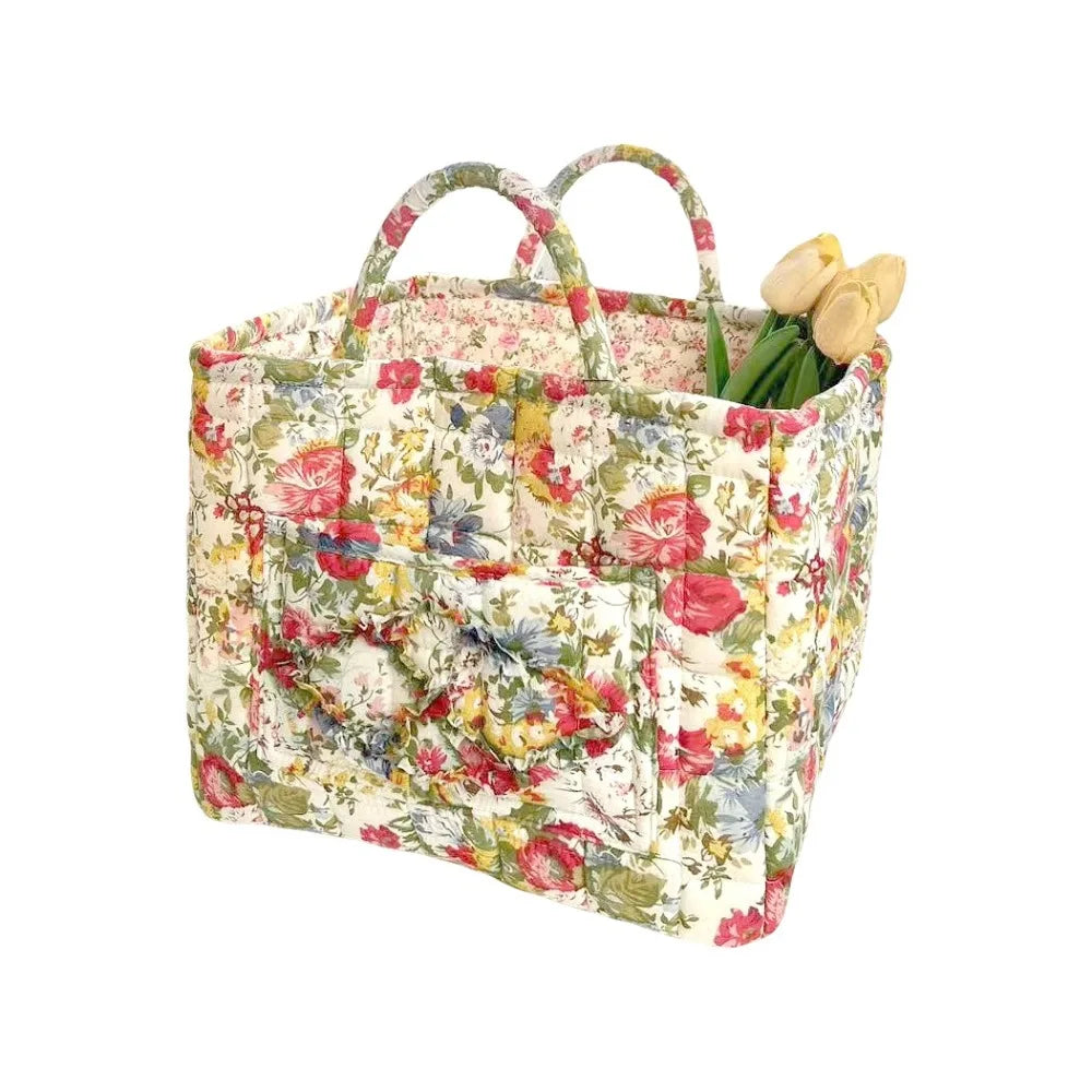 paniers rangement tissu floral multicolore vintage réutilisables armoire poignées transportables multifonctionnels