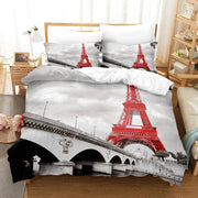 housse couette motif tour eiffel imprimé 3d rouge taies oreillers ensemble chambre