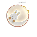 lampe moderne enfantine dessin animé lapin rose blanc yeux fermés oreilles pointues