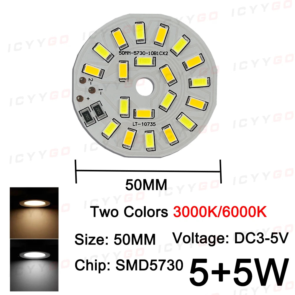 plaque led circulaire 50mm 10w blanc chaud diodes smd5730 modernes technologiques 5v 6000k 3000k