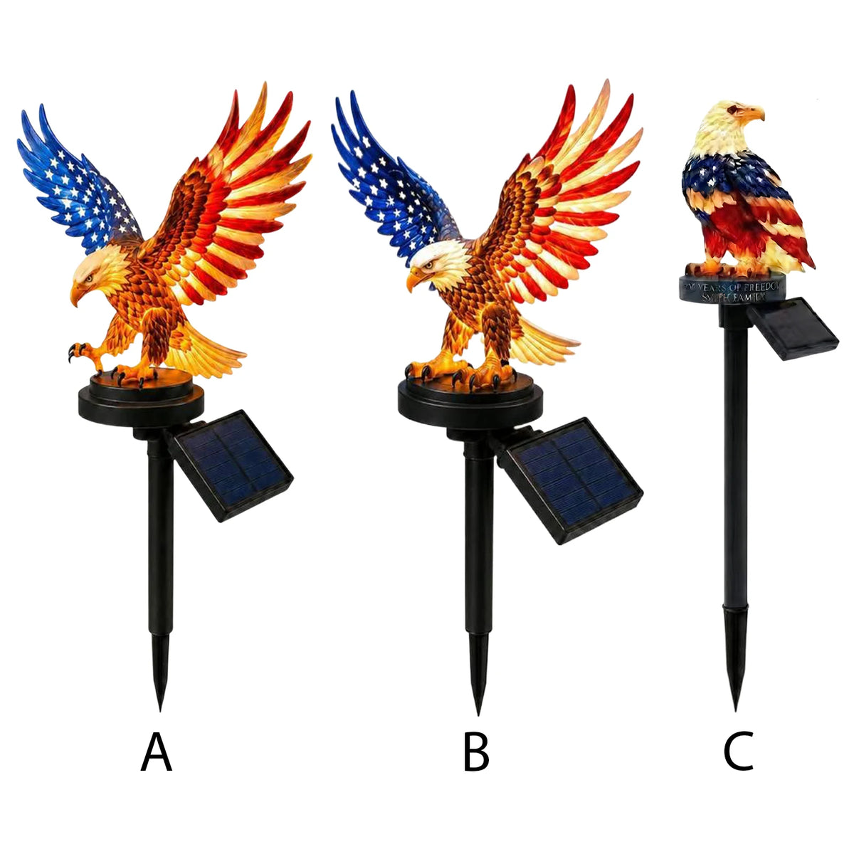 décoration solaire aigle américain jardin rouge blanche bleue ailes déployées patriote