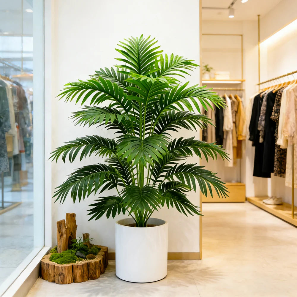 plantes artificielles palmiers feuilles vertes decoration maison exterieur tropical realistic leaves branches