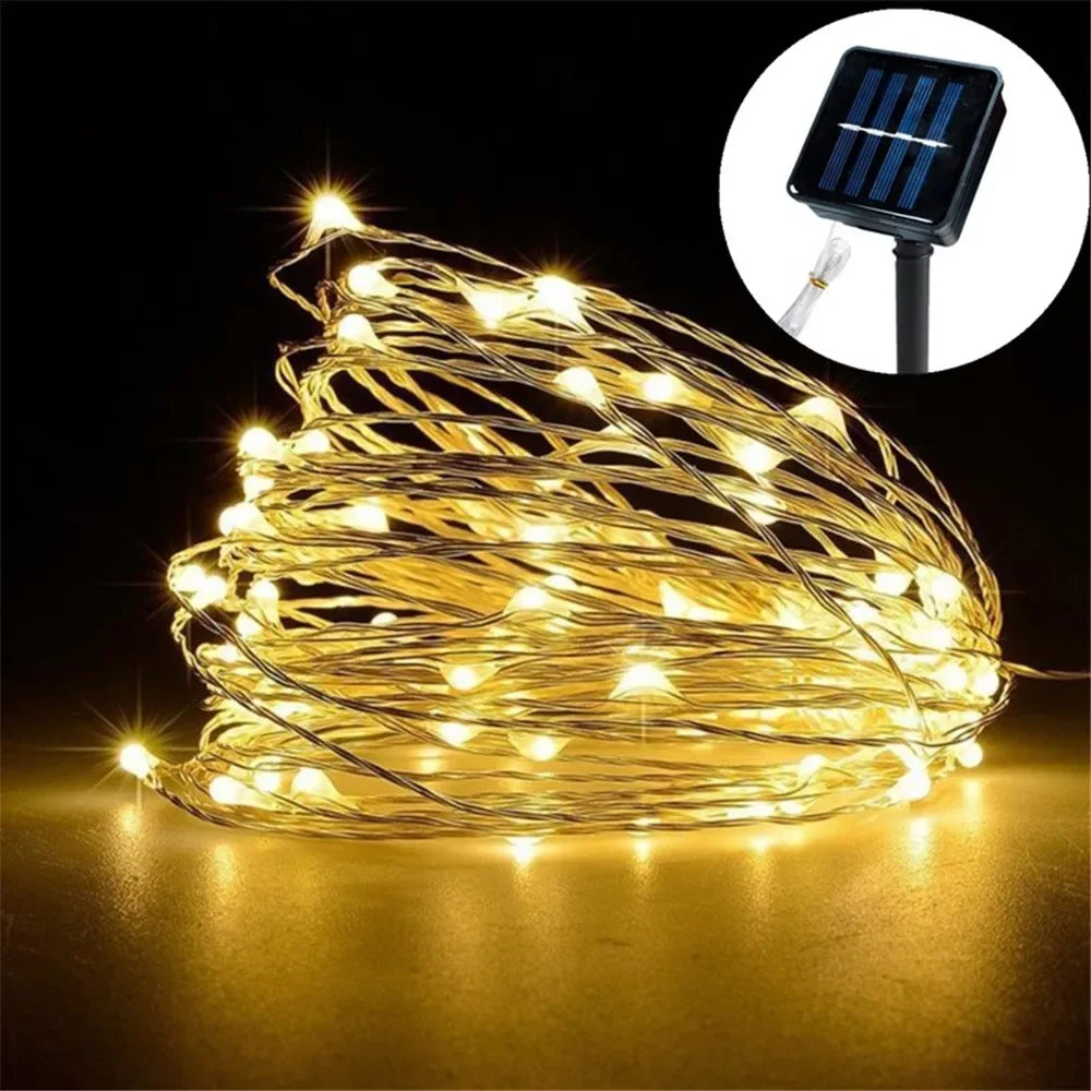 guirlande lumineuse solaire doré blanc chaud moderne 100 led 12mextérieur patio jardin