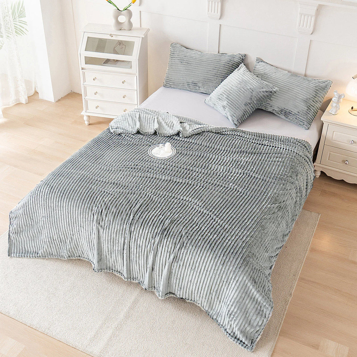 couverture gris rayée moderne polyester moelleuse lit canapé oreillers fixations lavable toute saison