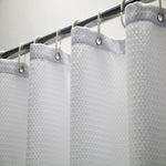 rideau douche blanc texture points moderne anneaux métalliques polyester opacité chambre salle bain