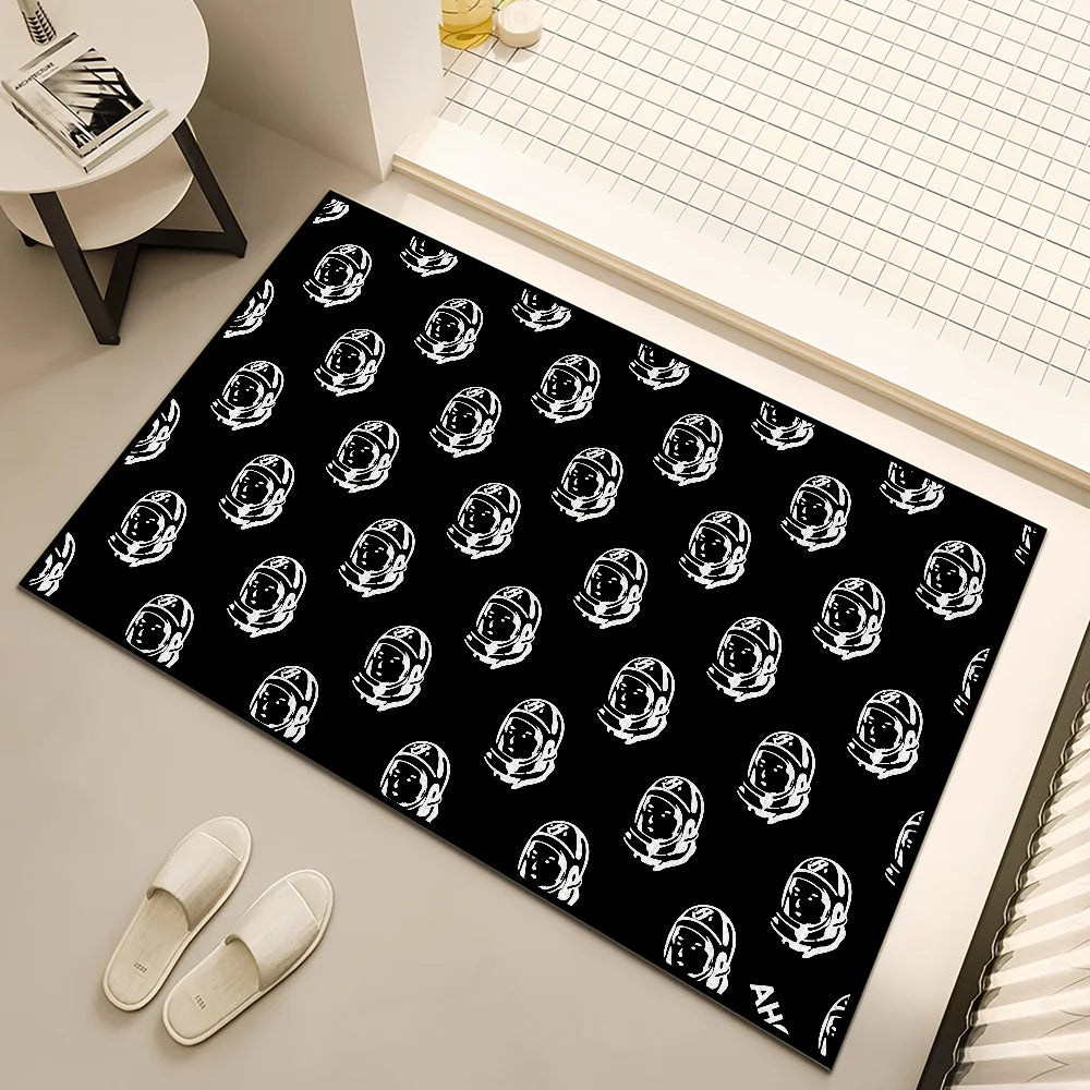 tapis oriental rayé astronautes noir blanc moderne antidérapant polyester adultes chambre salon