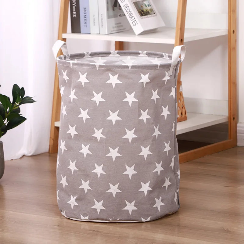 panier linge pliable polyester étoiles taches poignées moderne gris bleu marron blanc rose