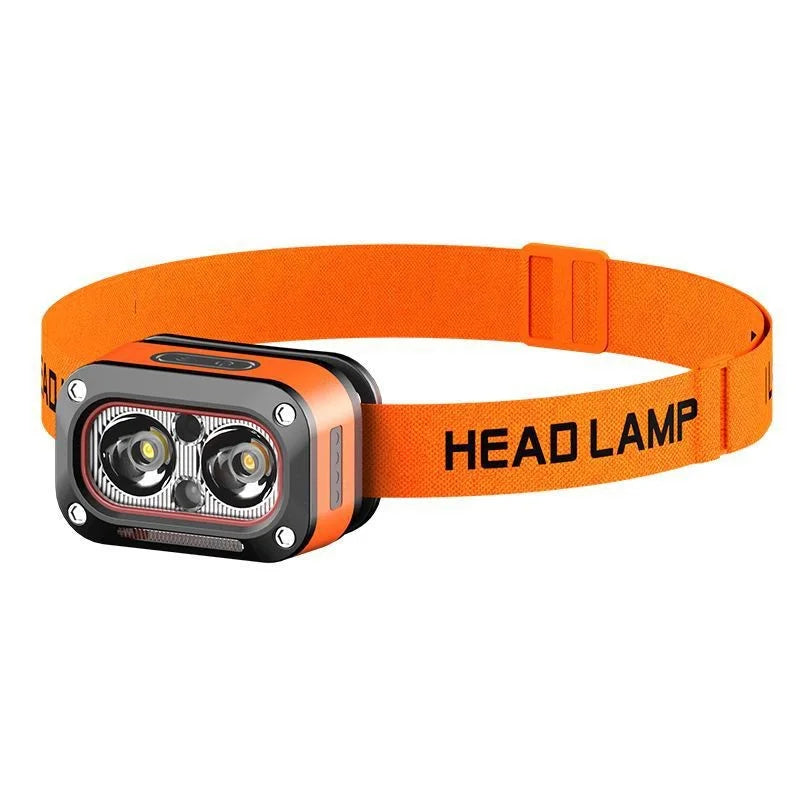 lampe frontale led rechargeable orange ajustable camping pêche course pied mode nuit cordon usb