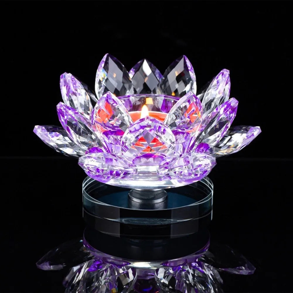 bougie fleur lotus violet rose bleu jaune transparent brillante moderne élégante base noire