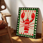 affiche illustration homard rouge géométrique cadre métal salon chambre