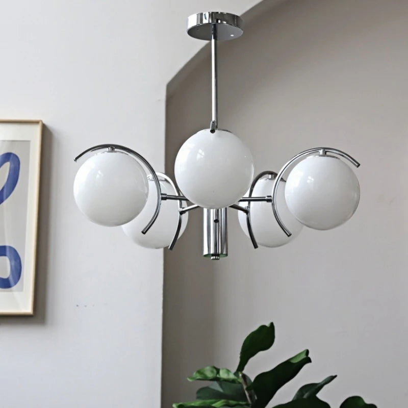 lustre led moderne sphères translucides blanc chrome interrupteur tactile salon chambre