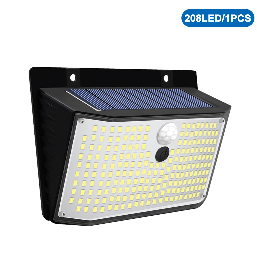 lampe murale solaire 468 led noir ip65 moderne détecteur mouvement autonomie 8mètres