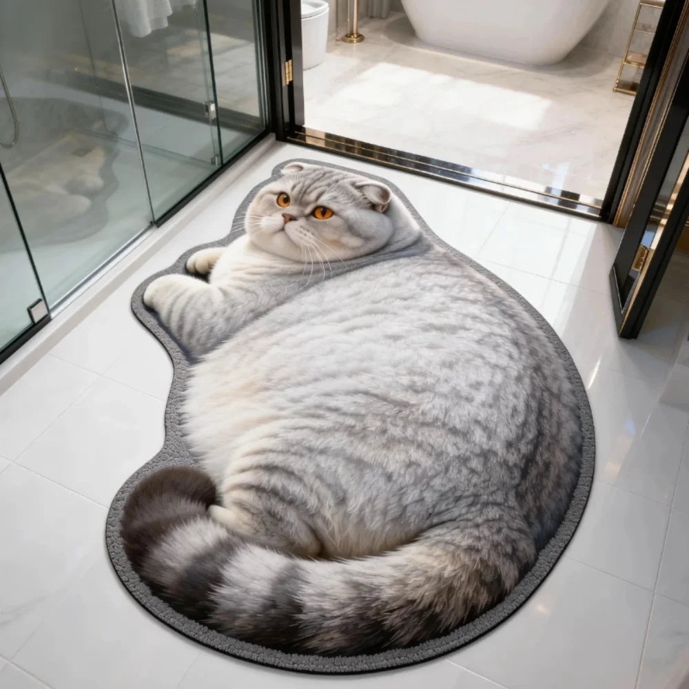 tapis chat motif gris beige orange noir absorbant rapide doux antidérapant polyester maison
