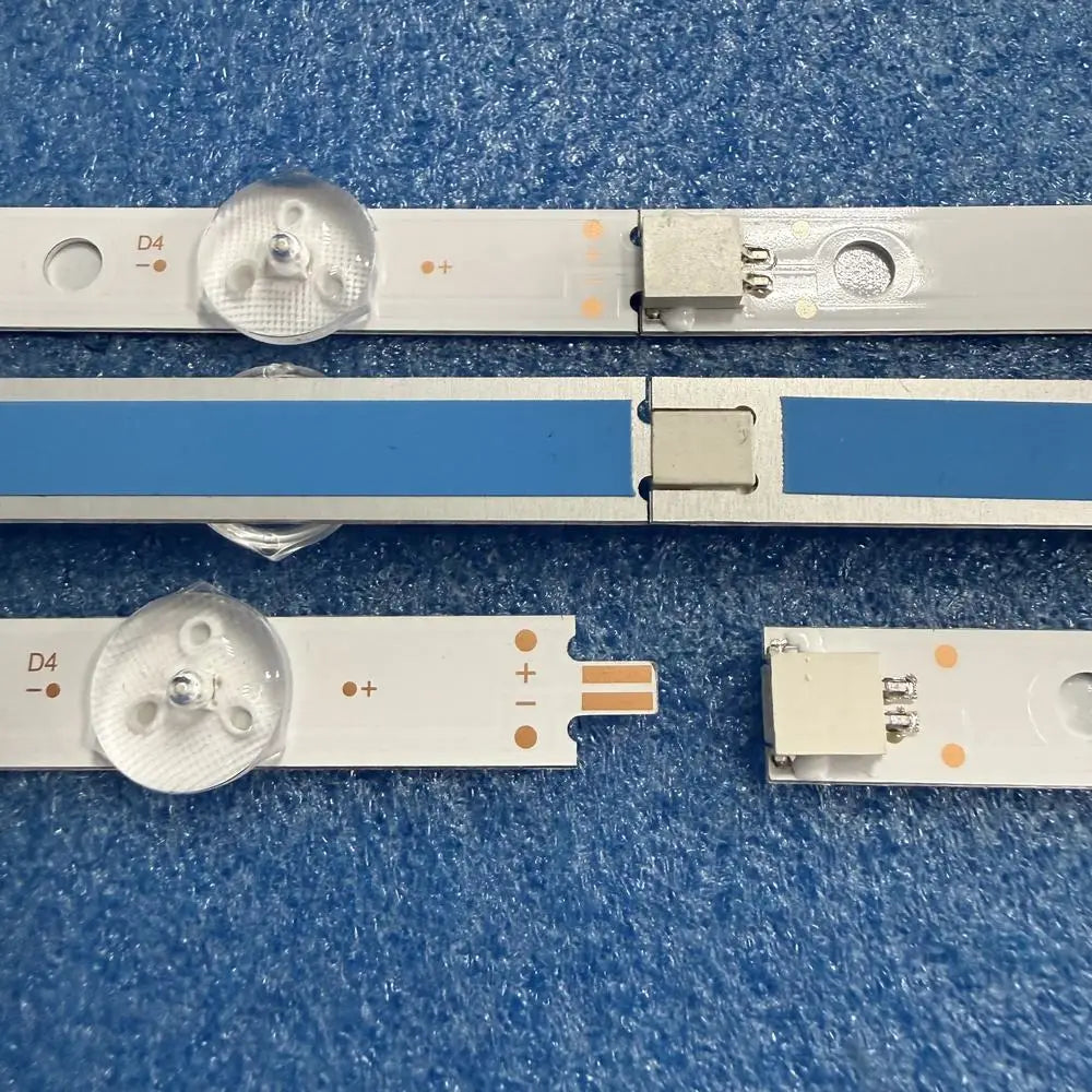 bande lumineuse led blanc bleu lisse moderne connecteurs étiquettes symboles polarité