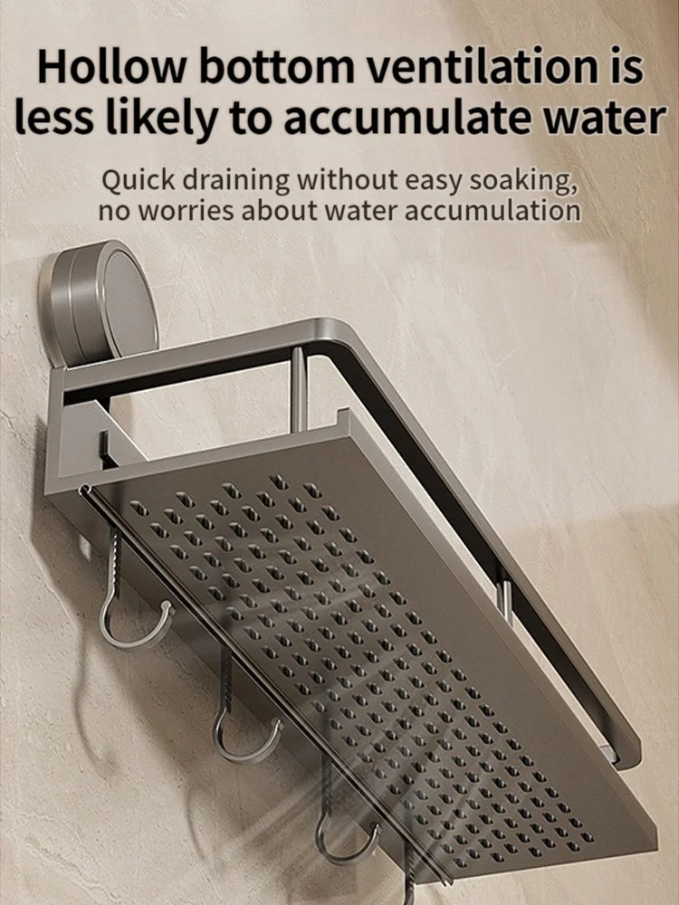 étagère salle bain moderne gris perforée adhésive aluminium crochets fixationsINCT: titre été ajusté respecter