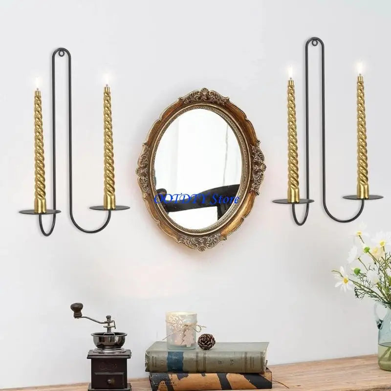 supports muraux bougie chandeliers circulaires miroir doré figurine personnage livres décoration murale vintage métal