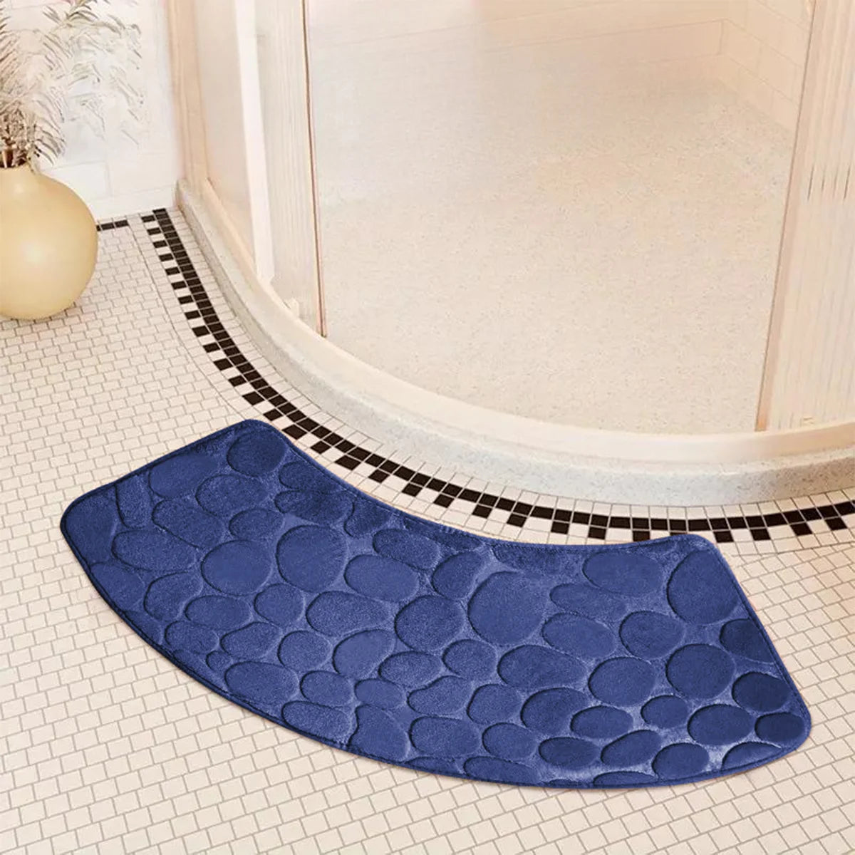 tapis bain moderne gris beige texture cailloux motifs floraux salle bain absorbant