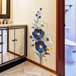 décoration murale sticker floral bleu blanc doré peinture aquarelle brillant adhésif élégantintérieur