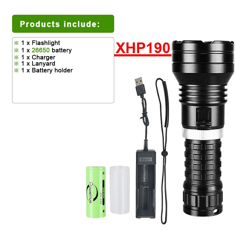 lampe torche plongée rechargeable ipx8 led 35w noir résistante autodéfense modulable intense