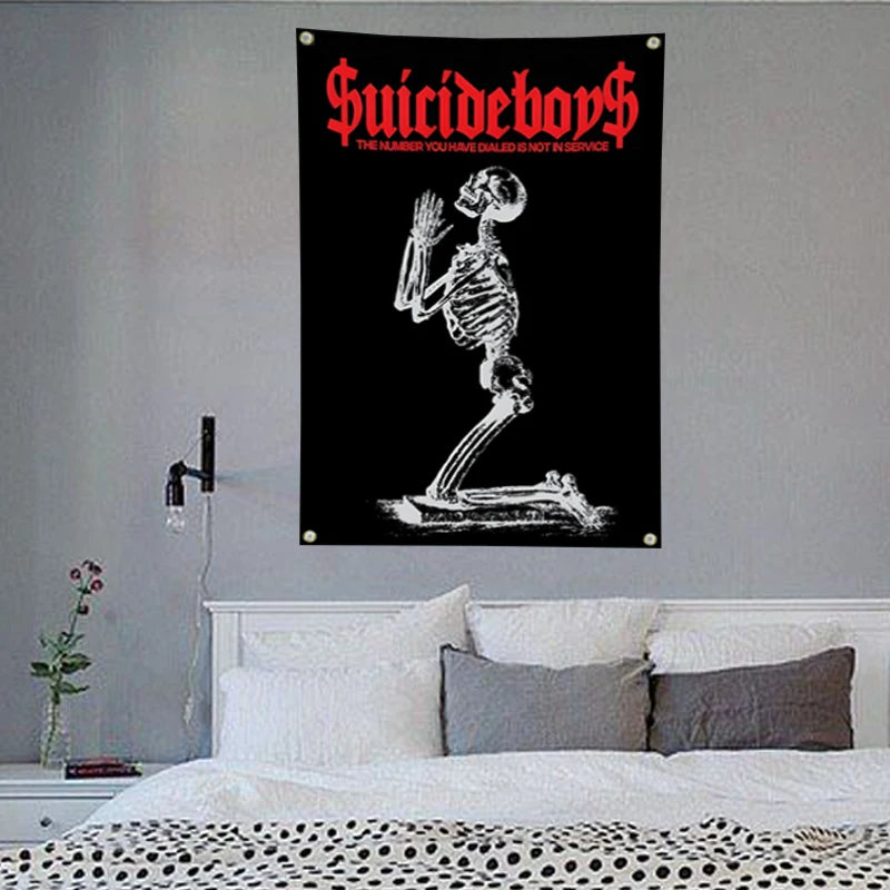 affiche murale graphique squelette suicideboys numéro non service noir blanc clips métalliques