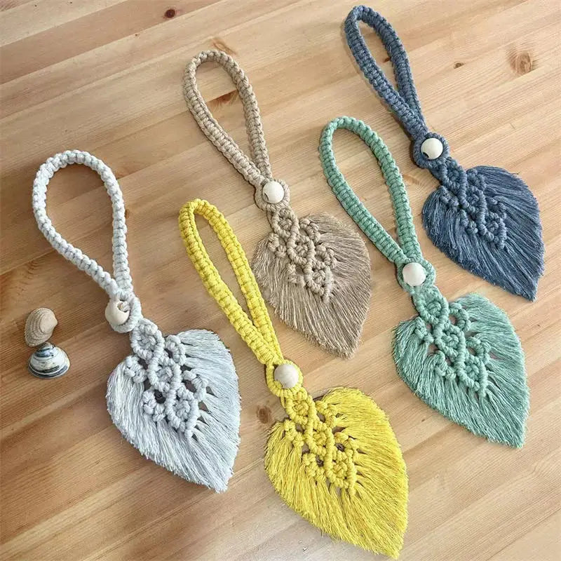 rideaux macramé boho franges beige vert gris jauneclair