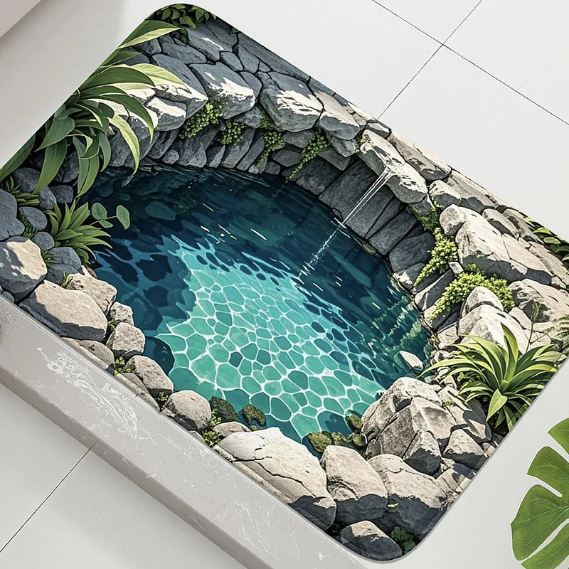 tapis sol antidérapant moderne poissons motifs animaux salle bain blanc bleu orange doré gris