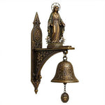 cloche porte bronze ornements floraux art nouveau fixation murale statue religieuse chaîne pendentif