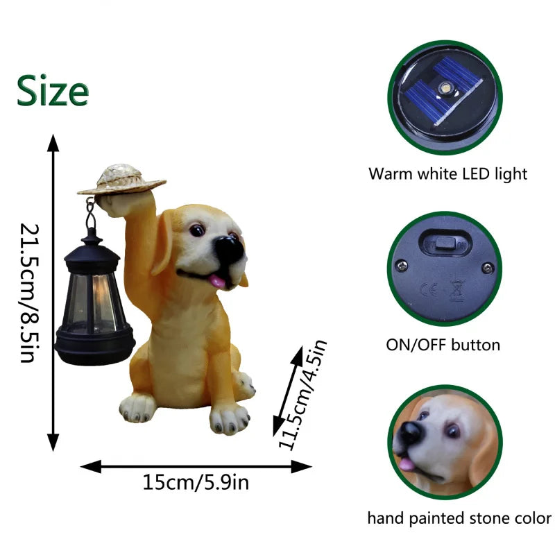 statue solaire chien lanterne chapeau paille décoration extérieure nuit réelle texture rustique charmante led