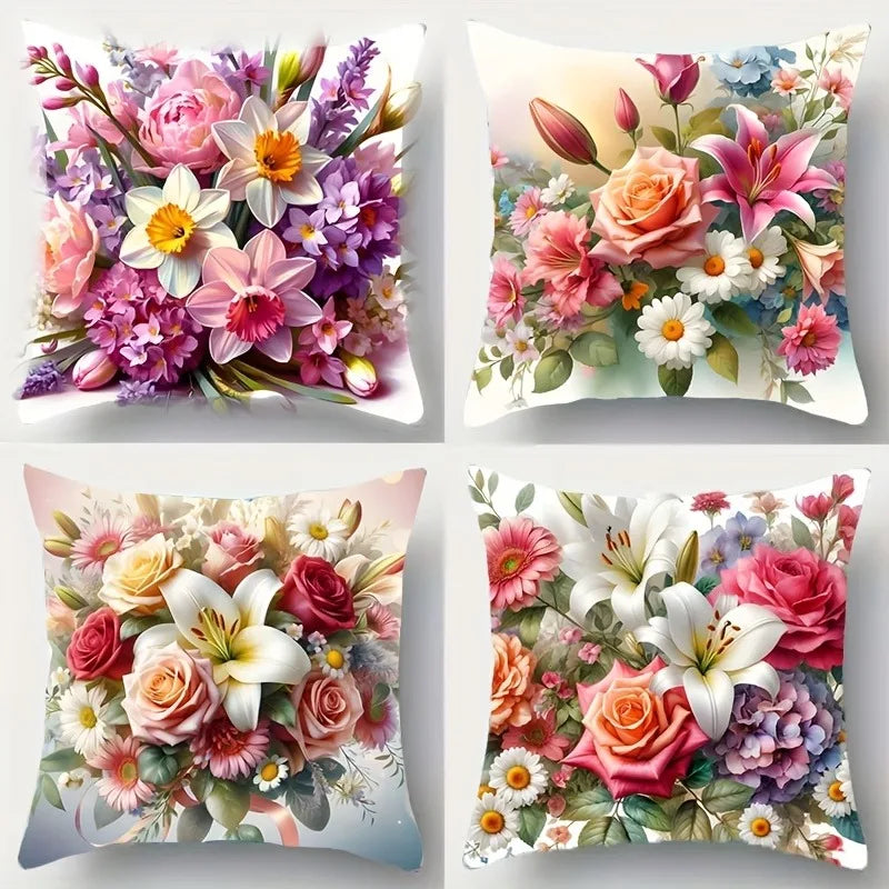 taies d'oreiller fleur multicolore rose blanc violet zip closure 45x45cm floral decoration chambre maison