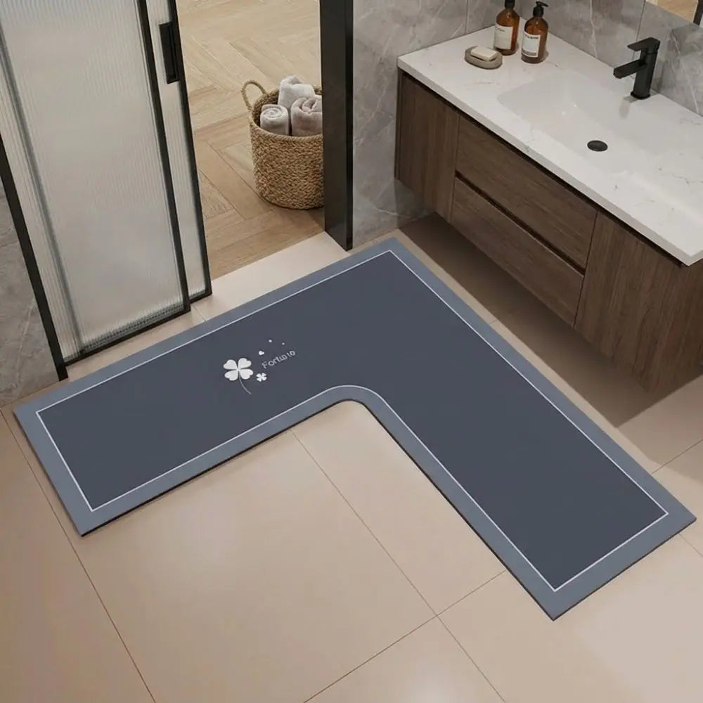 tapis cuisine bleu marine motif floral moderne gris clair absorbant lavable polyester vinyle
