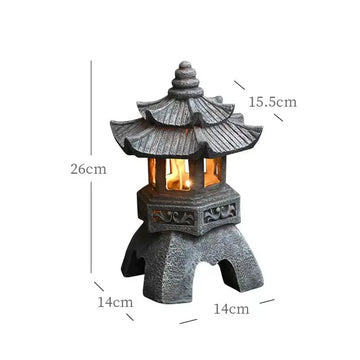 lanterne traditionnelle japonaise résine gravure pierre architectural classique gris métalliséextérieur décorationOpaque