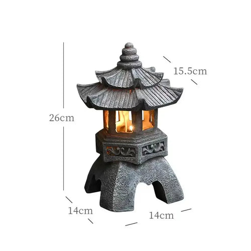 lanterne traditionnelle japonaise résine gravure pierre architectural classique gris métalliséextérieur décorationOpaque