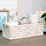 panier tressé bohème blanc motif floral rangement maison multipurpose poignée bois naturel