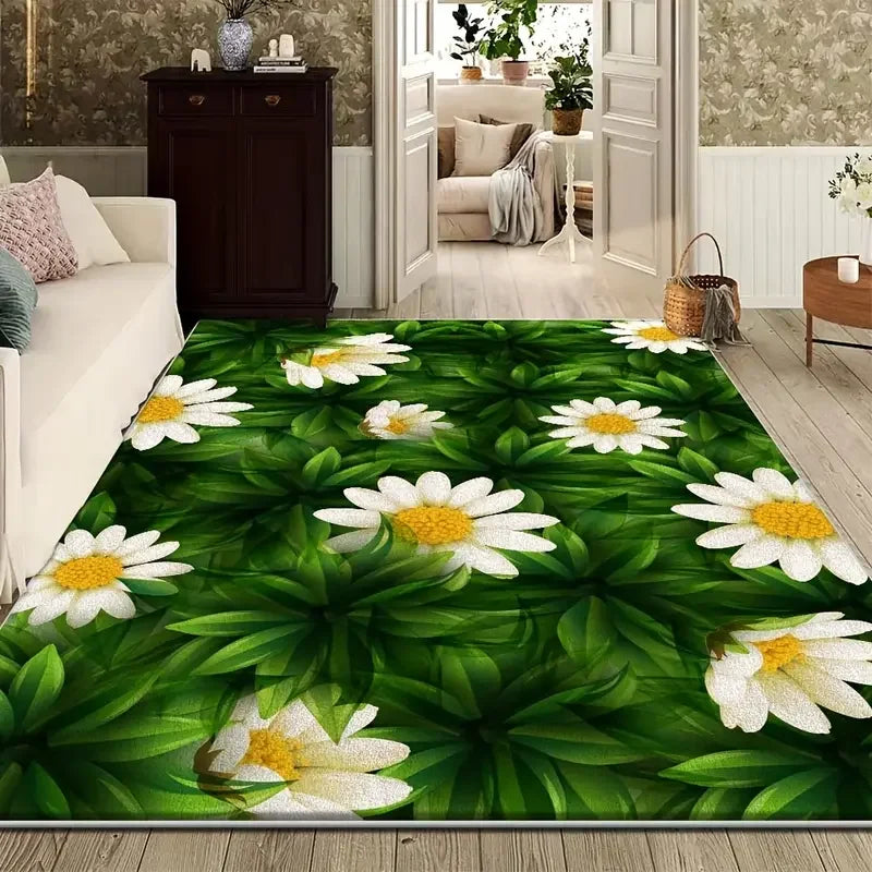 tapis sol moderne motif fleurs camomille papillons velours antidérapant salon chambre décoration intérieure