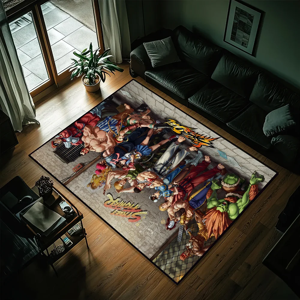 tapis multicolore street fighter personnages duel antidérapant feutre daim salon chambre