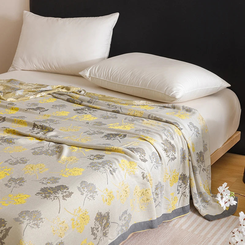 couverture fibre bambou motif floral deux oreillers canapé lit maison