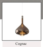 lampe suspendue moderne rose transparent fumé gris goutte forme allongée industriel fil apparent métal