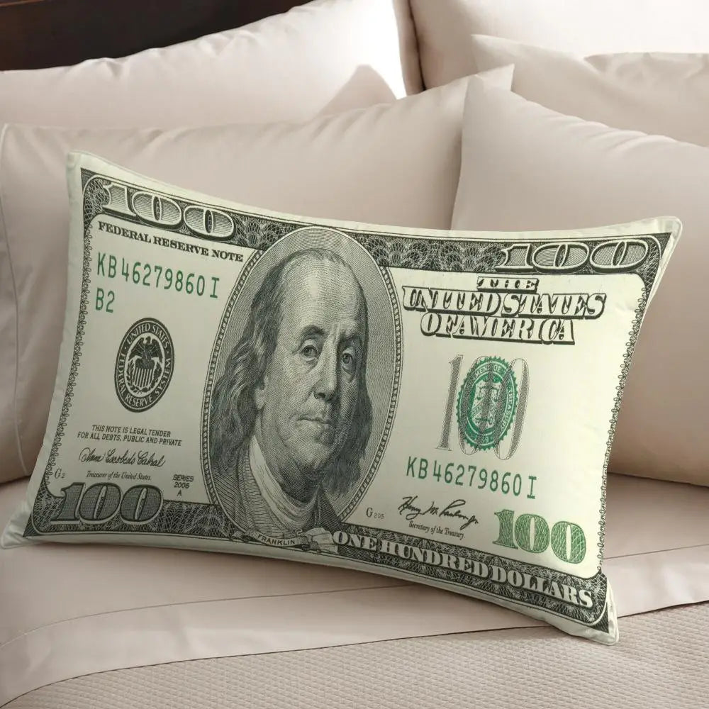housse coussin motif dollar moderne vert blanc bleu imprimé polyester coton fixation lit décoration