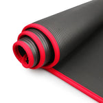 tapis yoga épais 10mm antidérapant absorbant sueur poignée moderne noir rouge rayures horizontales