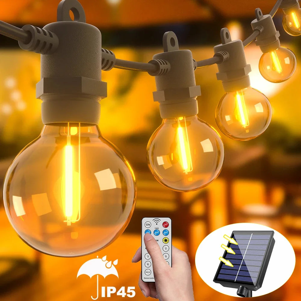 guirlande lumineuse solaire transparente 10m 15 ampoules led blanc noir moderne ip44