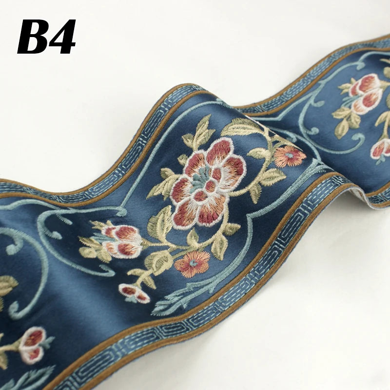 rubans décoratifs brodés fleurs feuilles oiseaux polyester large rouge bleu orange jaune marron gris
