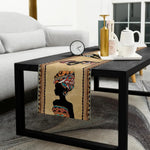 tableau lin géométrique ethnique beige noir orange bleu vert marron