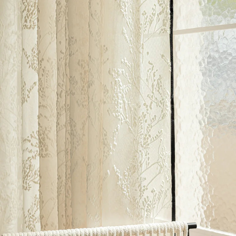 rideau tulle brodé beige semi transparent classique maison européen américain