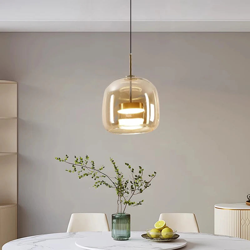 suspension lumineuse moderne transparente dorée câble noir alliage led dimmable certification rohs flux luminescent