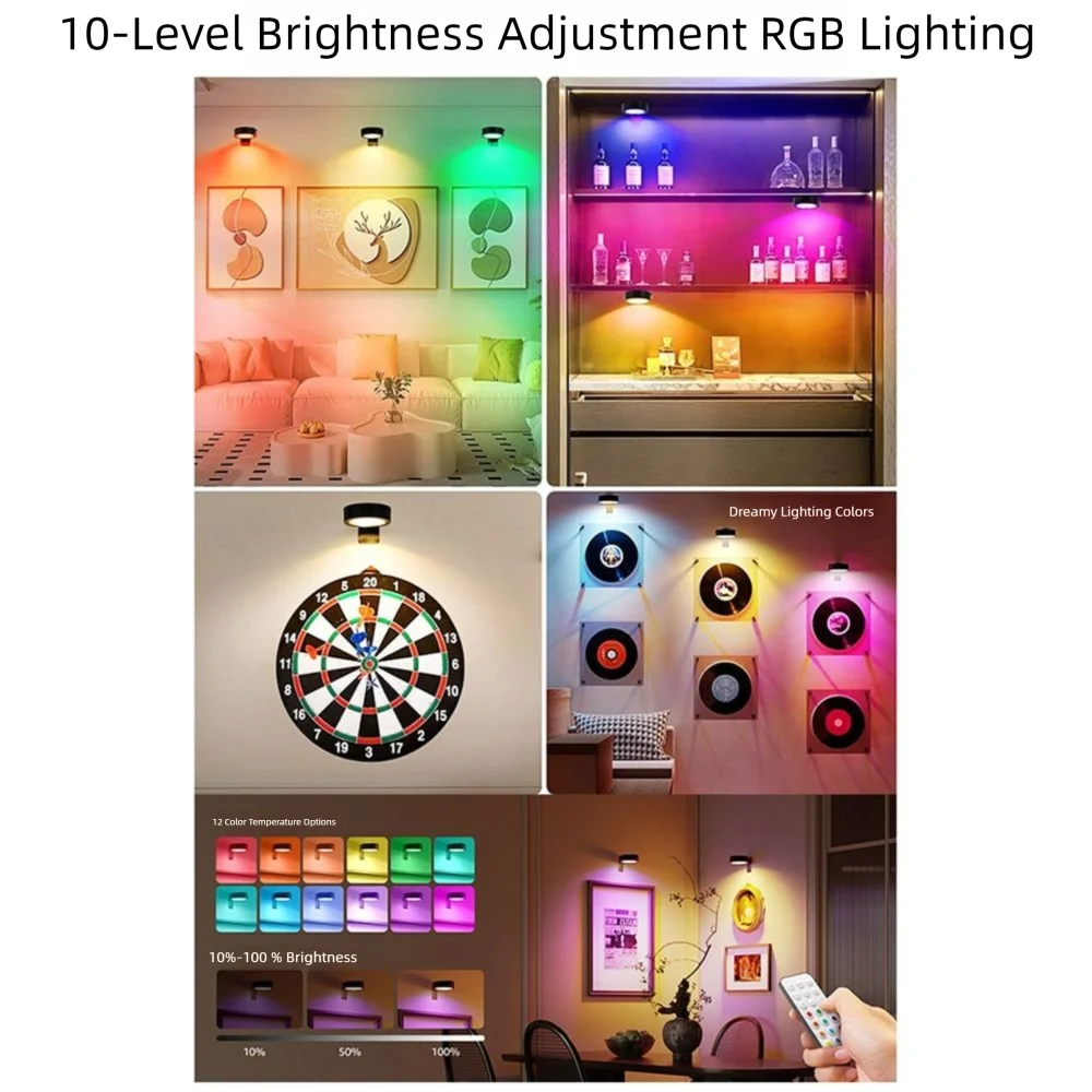 lampe murale led noire rechargeable sans fil adhésive télécommande câble usb moderne intangible économique