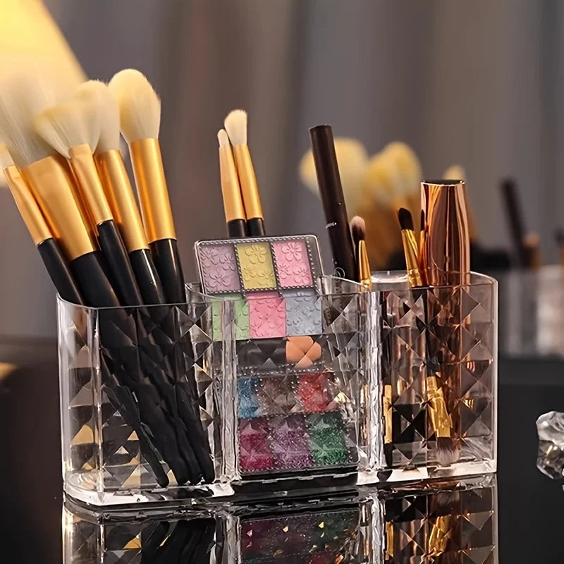 boîte rangement pinceaux maquillage transparent motif triangles moderne organisateur cosmétiquesstash;however